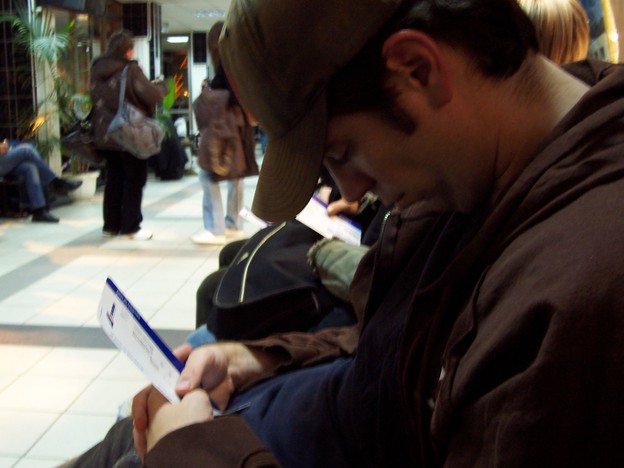 Matt crashed out at the airport