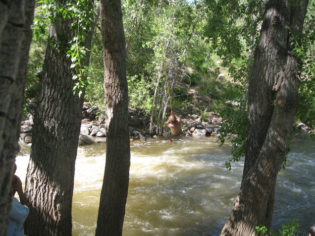 Rope swing launch into creek